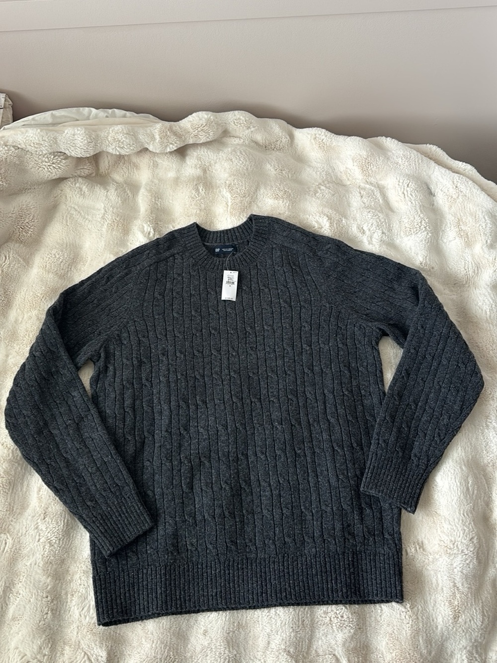 Gap Men's Charcoal Cable Knit Crewneck Sweater